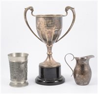 Lot 215 - Quantity of electroplated wares, including sporting trophies, trays, etc (one box).