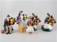 Lot 58 - A collection of mainly Royal Doulton balloon figures, including 'The Old Balloon Seller' HN1315 , 'Balloon Lady' HN2935 and 'Balloon Girl' HN2818, and a 'Thank You Snowman' figure, boxed. (6)