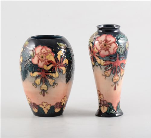 Lot 4 - Two Moorcroft 'Oberon' vases, 20.5cm and 17.5cm, both signed blue WM with silver line, date marked 1997, impressed Moorcroft Made in England (2).
