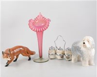 Lot 64 - Doulton and two other decorative wall plates, Sylvac Old English Sheepdog, model of a fox, four Wedgwood pots, jack in the pulpit glass vase and Royal Doulton Winston Churchill and Lenox vase. (12)