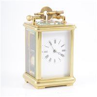 Lot 204 - French brass cased carriage clock, hour repeating.