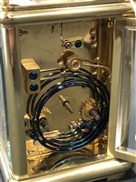 Lot 204 - French brass cased carriage clock, hour repeating.