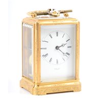 Lot 205 - Swiss engraved gilt metal carriage clock, signed Henry Capt, Geneva.