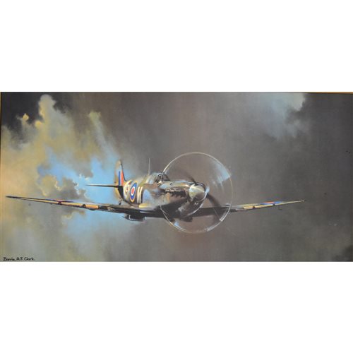 Lot 254 - After Barry A. F. Clark large print on board of a Spitfire 49cm high 99cm wide