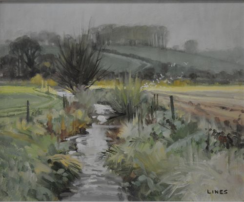 Lot 302 - John Lines, oil painting, country brook