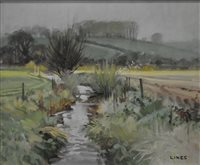 Lot 302 - John Lines, oil painting, country brook