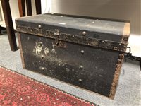 Lot 343 - Vintage trunk, canvas bound with metal straps, labelled Whiteridges, 69x43cm, height 40cm, (a.f.).
