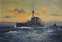 Lot 286 - Charles Edward Dixon, HMS Queen Elizabeth, oil on canvas.