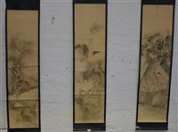 Lot 221 - Four Chinese scroll paintings, landscapes, various sizes, (4).
