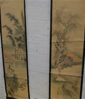 Lot 221 - Four Chinese scroll paintings, landscapes, various sizes, (4).