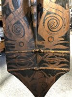 Lot 226 - Dayak Shield, painted decoration, 118x32cm.