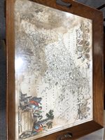 Lot 371 - Serving tray, inset with map of Northamptonshire, with later folding stand.