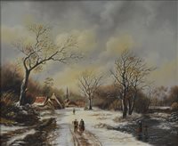 Lot 274 - T Ernest, Continental winter scene, oil on canvas, 49cm x 59cm