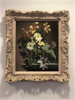 Lot 285 - Bennett Oates, Still life of flowers in a vase, oil on panel.