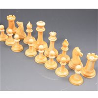 Lot 145 - An Ivory chess set, Jaques, c1853, king size 6.8cm, with a tea caddy box.