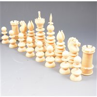Lot 201 - Ivory chess set, in the style of Charles Hastilow, c1850, king size 10.9cm.