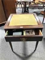 Lot 517 - Edwardian walnut games table, square top with reversible lid enclosing a chess board, frieze drawer, square tapering legs, width 62cm, height 73cm.