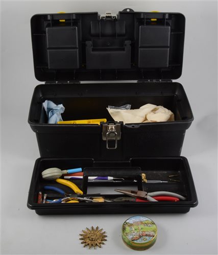 Lot 130 - Small toolbox of amateur clock repairers