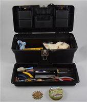 Lot 130B - Small toolbox of amateur clock repairers tools and various clock keys.