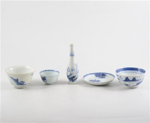 Lot 3 - Nanking Cargo tea bowl and saucer, two other bowls, and spill vase.