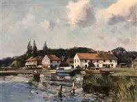 Lot 336 - Stanley Orchart, river Bure at Coltishall, oil on canvas, signed, titled verso, 23x29cm.