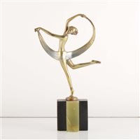 Lot 591 - An Art Deco cold painted bronze model of a scarf dancer, by Josef Lorenzl.