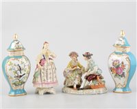 Lot 66 - Dresden china figure, 18th Century dress, 15cm; other figures