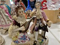 Lot 66 - Dresden china figure, 18th Century dress, 15cm; other figures