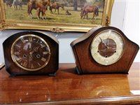 Lot 324 - Two Smiths of Enfield oak cased mantel clocks