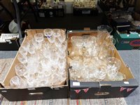 Lot 27 - Collection of glassware, including Royal Doulton and Stuart, drinking glasses, jugs, etc., two boxes.