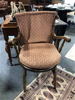 Lot 376 - Victorian beech elbow chair, turned and ringed spindles, width 62cm.