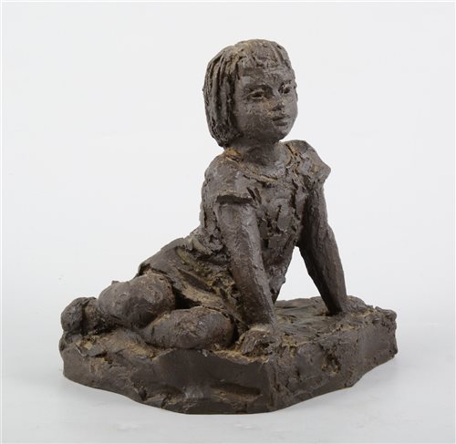 Lot 208 - Karin Joonzen, bronze patinated composition model of a seated girl, 17cm.
