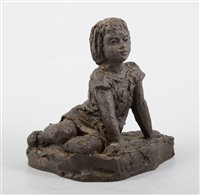Lot 208 - Karin Joonzen, bronze patinated composition model of a seated girl, 17cm.