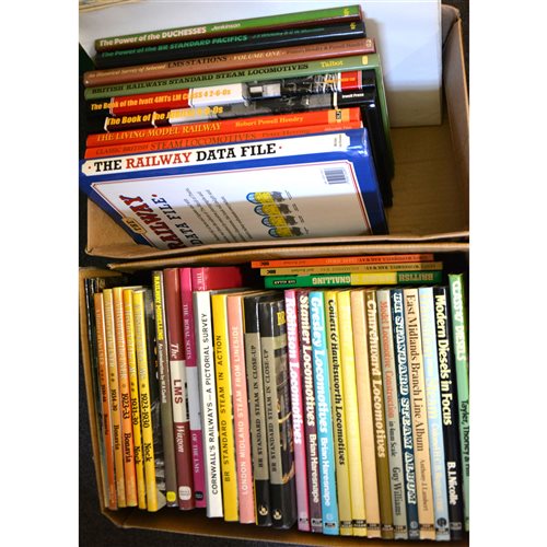 Lot 72 - Large quantity of reference book, magazines and DVDs, about trains, locomotives and railways, a collection in seven boxes.