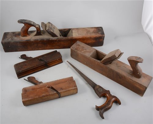 Lot 130 - Two boxes of assorted hand tools and planes.