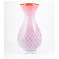 Lot 340 - A cranberry opalescent Coin Dot glass vase by Fenton, circa 1950.