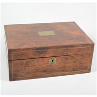 Lot 87 - Victorian rosewood jewel box, brass cartouche to the lid and matching escutcheon to the key hold.