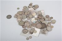 Lot 258 - Coins; a collection of mostly silver pre decimal coins including USA 1885 silver dollar, shillings, 3d, etc.