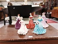 Lot 47 - A collection of Coalport figures, comprising Classic Elegance collection 'Hilary', 'In My Heart' and 'Many Happy Returns', Sentiments collection 'Summer Fete' and 'Good Luck', Ladies of Fashion col...