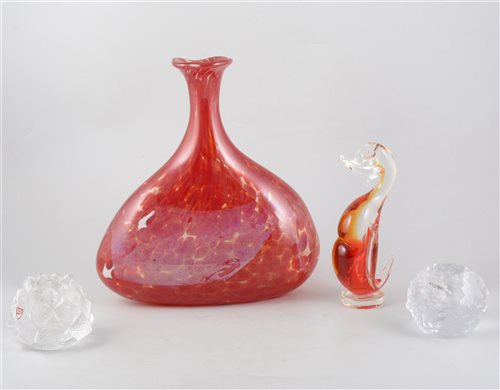 Lot 70 - A collection of glassware, including Mdina flask shaped vase, 31cm, Kosta Boda, Orrefors, Mdina and Tamara Aladin.