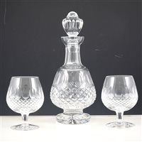 Lot 43 - Four Waterford Crystal brandy balloon glasses, Colleen pattern, and a matching crystal decanter.