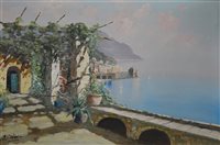 Lot 417 - A Palini, Amalfi, oil on canvas.