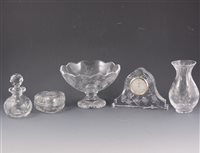 Lot 74 - A quantity of Stuart Crystal 'Cascade' glassware, including atomiser, bud vase, candlestick, clock, powder bowl, vases, plus an Edinburgh Crystal bud vase and one other. (19)