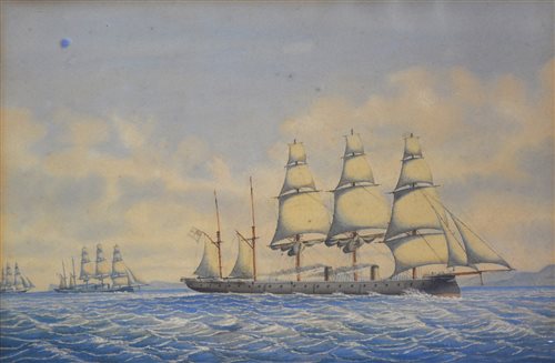 Lot 421 - Maritime interest: Possibly William Edward James Dean, HMS Victoria, and HMS Minotaur, two watercolours.