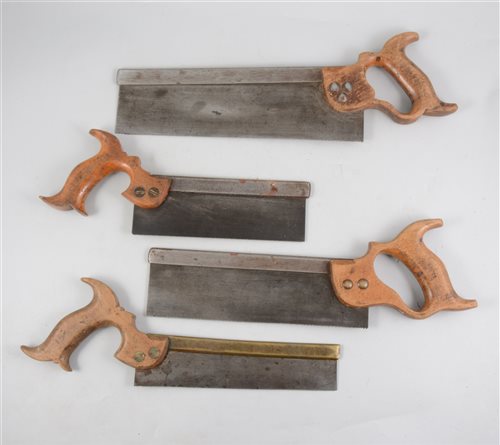 Lot 119 - Selection of Gents and other dovetail saws, three tenon saws and draw knife.
