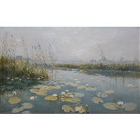 Lot 295 - Paul-Gustav Robinet, The Lily Pond, oil on canvas.