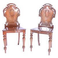 Lot 526 - Pair of Victorian mahogany hall chairs