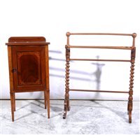 Lot 494 - Victorian mahogany bowfront towel rail, barley twist supports, height 86cm, and a mahogany pot cupboard.