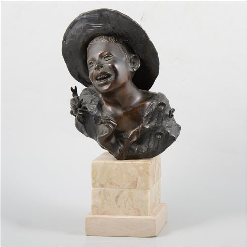 Lot 130 - A cast and patinated art metal sculpture by De Pietro, The Fisher Boy.