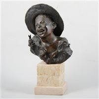 Lot 130 - A cast and patinated art metal sculpture by De Pietro, The Fisher Boy.